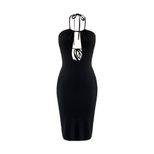 Summer Hollow Out Halter Neck Dress for Women Sexy Backless High Slit Slim Fit Beachwear for Vac