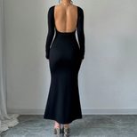 Elegant Backless Maxi Dress High Waist Bodycon Fit Long Sleeve Autumn Winter Fashion for Casual