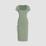 Knit Bodycon Dress Elegant V Neck Slim Fit Side Slit Ribbed Texture Perfect for Parties and Even