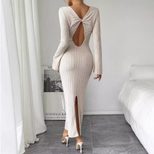 Sexy Backless High Waist Split Long Dress Elegant Design Autumn Winter Style Wholesale Womens Fa