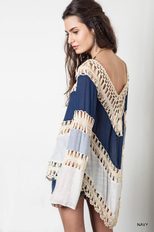 Bohemian Beach Cover Up Sexy Hollow Out Loose Fit Color Block Design Perfect for Summer Vacation