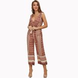 High Waist Deep V Cutout Jumpsuit Floral Print Sexy Style Comfortable Fit Wholesale Available