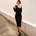 Velvet Bodycon Dress Sexy Hollow Design Waist Defining Elegant Style Perfect for Autumn and Wint
