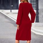 Elegant Mid Length Dress Side Slit Square Neck Waist Defining Slim Fit Perfect for Parties or Ca