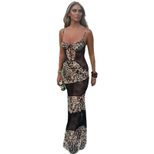 Fashionable Womens Spring Dress Leopard Print Lace Panel Sheer Design Perfect for Parties and Ni