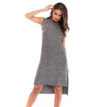 Sleeveless Split Hem Dress Round Neck Solid Color Mid Length Summer Casual Wear Wholesale Availa
