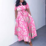 Fashionable Womens African Print Short Sleeve A Line Dress Elegant Tie Design Perfect for Summer