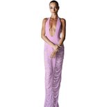 Summer Womens Dress Sexy Halter V Neck Mesh Panel High Waist Long Skirt Perfect for Parties and