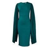 Elegant Womens Evening Dress Solid Color Round Neck Pleated Cape Design Perfect for Parties and