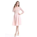 Cotton Patchwork Midi Dress for Women Round Neck Short Sleeve Elegant Style Summer