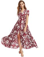 Bohemian Vintage Floral Maxi Dress V Neck Loose Fit Summer Vacation Wear custom packaging