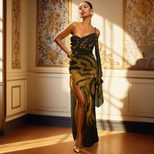 Vintage Inspired Womens Dress Sheer Mesh Slim Fit Backless Split Hem Floral Print Autumn Winter