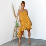 Chiffon Dress Polka Dot Print Irregular Hem Sleeveless Summer Vacation Wear Wholesale Available