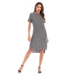 Womens Solid Color Midi Dress Short Sleeve Round Neck Side Slit Autumn Winter Fashion Wholesale
