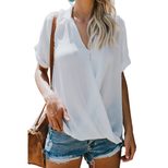 Womens Summer Loose Fit Solid Color V Neck Short Sleeve Top Casual Style for Everyday Wear Whole