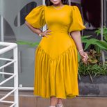 Plus Size Fashion Dress Ruffled Design Puff Sleeves Trendy Style Suitable for Casual or Formal O