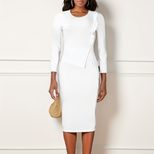Plus Size Womens Spring Dress Ruffle Trim Solid Color Round Neck Bodycon Fit Office Wear Busines