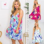 Womens Floral Print Beach Dress Sexy Spaghetti Strap Lightweight Fabric Summer Style Wholesale A