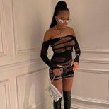 Off Shoulder Long Sleeve Bodycon Dress Sexy Mesh Fabric Slim Fit Fashionable Design Nightclub We