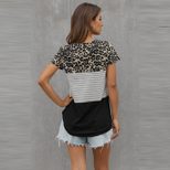 Leopard Print Color Block T Shirt for Women Short Sleeve Round Neck Casual Spring Summer Wear