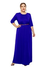 Plus Size Womens Casual Dress with Belt Round Neck Short Sleeve Comfortable Fabric Evening Wear