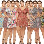 Plus Size V Neck Digital Print Dress Beach Vacation Style Lightweight Fabric
