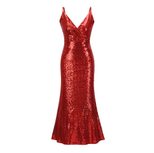 Womens Sequin Maxi Dress Sleeveless Spaghetti Strap Solid Color Elegant Evening Wear