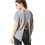 Womens Loose Fit Solid Color T Shirt Round Neck Short Sleeve Backless Design Spring Fashion Top