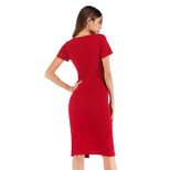 Womens Bodycon Pencil Dress Solid Color Short Sleeve Round Neck Zipper Closure Casual or Formal