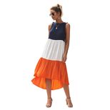 Colorful Summer Womens Patchwork Dress Casual Fit Short Sleeve Round Neck Lightweight Fabric