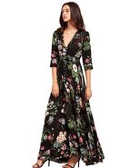 Bohemian Vintage Floral Maxi Dress V Neck Loose Fit Summer Vacation Wear custom packaging