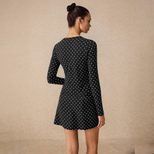 Floral Mini Dress V Neck Tie Waist Short Sleeve Black Polka Dot Beach Vacation Wear Wholesale Av