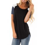 Womens Color Block T Shirt Short Sleeve Loose Fit Crew Neck Casual Everyday Wear