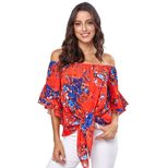 Off the Shoulder Crop Top Floral Print 3 4 Sleeve Casual Style Spring Fashion Wholesale Availabl