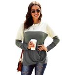 Womens Long Sleeve T Shirt Color Block Design Round Neck Slim Fit Casual Wear low MOQ