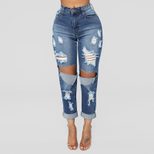 Distressed Knee Ripped Womens Jeans Casual Fit High Waist Denim Fabric Available in Multiple Sizes Wholesale