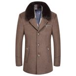 Mens Mid Length Wool Blend Coat Removable Faux Fur Collar Thickened Fabric Stylish Design Perfec