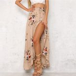 Chiffon Floral Print Midi Skirt Irregular Hem Tie Detail High Slit Summer Fashion for Women Wholesale Available