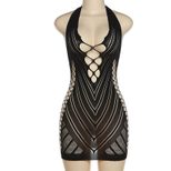Fashionable Sexy Lace Bodysuit Dress Halter Neck Backless Bodycon Fit Spring Summer Collection W