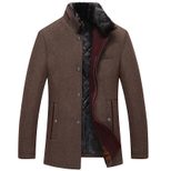 Mens Wool Blend Overcoat Thickened Fleece Lined Slim Fit with Fur Collar Casual Autumn Winter We