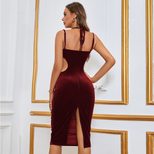 Velvet Bodycon Dress Hollow Out Waist Side Slit Midi Length Elegant Evening Wear Wholesale Avail