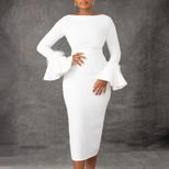 Fashionable Solid Color Bodycon Dress with Flared Sleeves Winter Collection Office Wear Wholesal