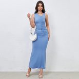 Elegant Side Ruched Bodycon Dress High Waist Spring Style Sexy Design Perfect for Parties and Sp