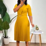 V Neck Pleated Dress Solid Color Fashionable Elegant Perfect for African Occasions Wholesale Ava