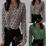 V Neck Geometric Print Long Sleeve T Shirt Womens Fashion Casual Style Comfortable Fabric Wholes