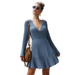 V Neck Knit Dress for Women Sexy Fit Long Sleeve Autumn Winter Fashion ready to ship