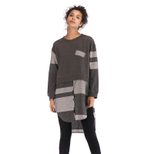Womens Color Block Loose Dress Asymmetrical Plaid Design Round Neck Long Sleeve Autumn Winter Fa