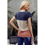 Color Block Asymmetrical Neck Short Sleeve Top Loose Fit Casual Style Perfect for Spring and Sum