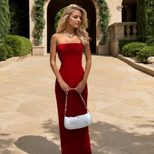 Elegant Wine Red Maxi Dress High Waist Chic Design Perfect for Spring Summer Vacations Wholesale