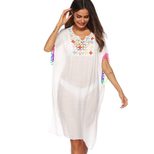 Loose Fit Crochet Lace Trim Tassel Beach Cover Up Dress Lightweight Bohemian Style Summer Wear W